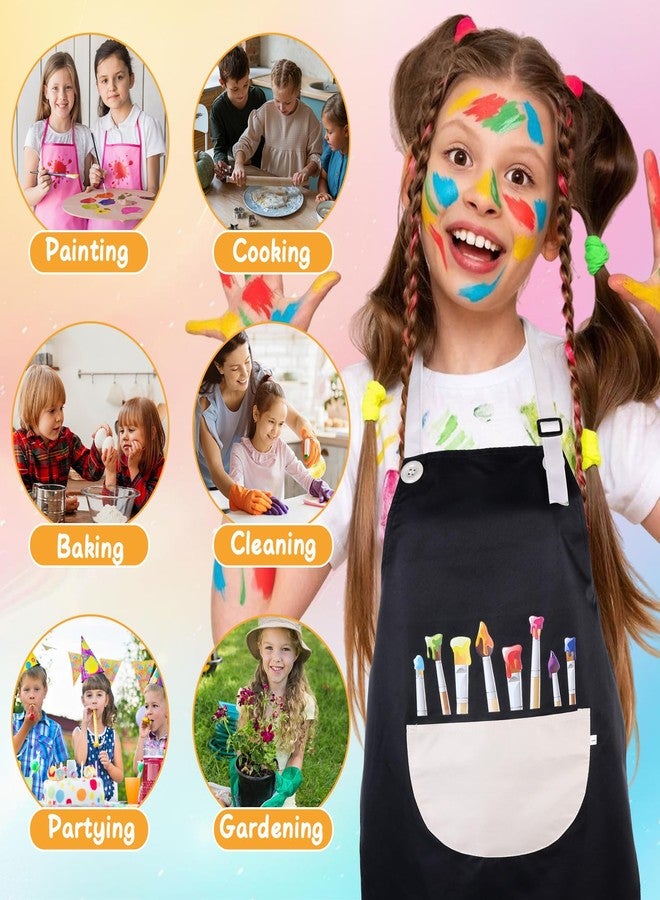 KFHENSOMR 2 Pack Children's Apron Adjustable Art Apron with Front Pocket Girls Boys Aprons for Kids 6-8 Artist Painting Crafting Cooking Baking Art Gardening (Gray & Black) - Image 5